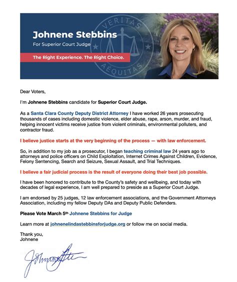 Dear Voters of Santa Clara County... | Johnene Stebbins