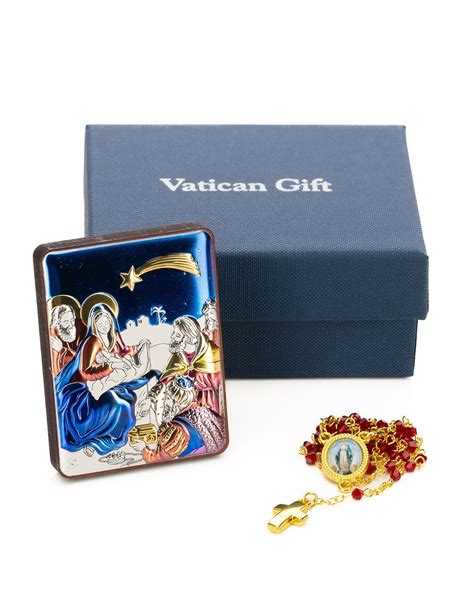 Nativity Metal Icon Red Glass Rosary Set | Vatican Gift