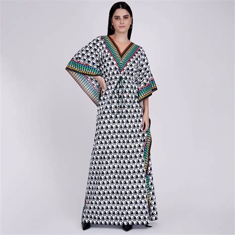 Black and White Triangle Geometric Print Full Length Kaftan – First ...