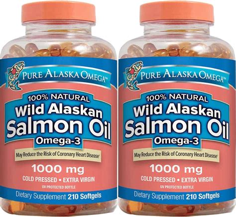 Pure Alaska Omega-3 Wild Alaskan Salmon Oil 1000mg Softgels 2 Packs (210-Count Each) : Amazon ...