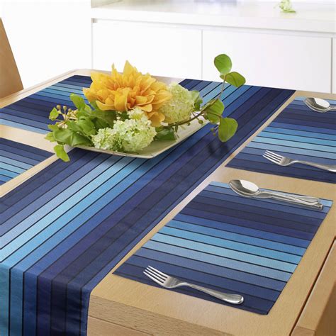 Ambesonne Navy Table Runner & Placemats, Plaques in Blue Borders ...
