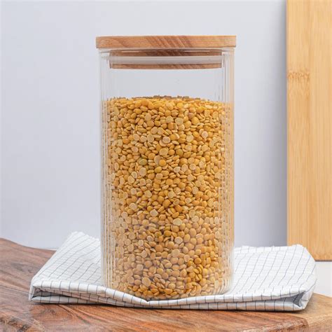 Buy Anko Large Ribbed 1 Litre Cylindrical Airtight Storage Borosilicate ...