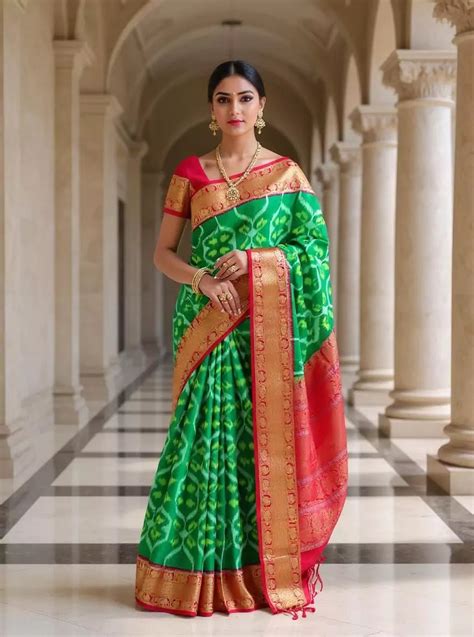 Green Coimbatore Silk Saree with Pink Contrast Blouse – South India ...