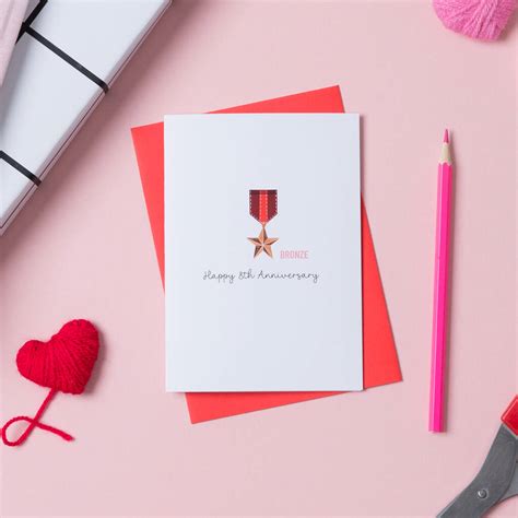 Paper Anniversary Cards Paper & Party Supplies Bronze Medal Happy 8th ...