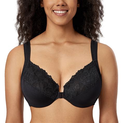 DELIMIRA Women's Front Closure Bras Plus Size Lace Full Coverage ...