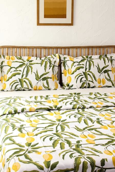 Buy Yellow Cotton Printed Amra Fruit Double Duvet Cover by House This ...