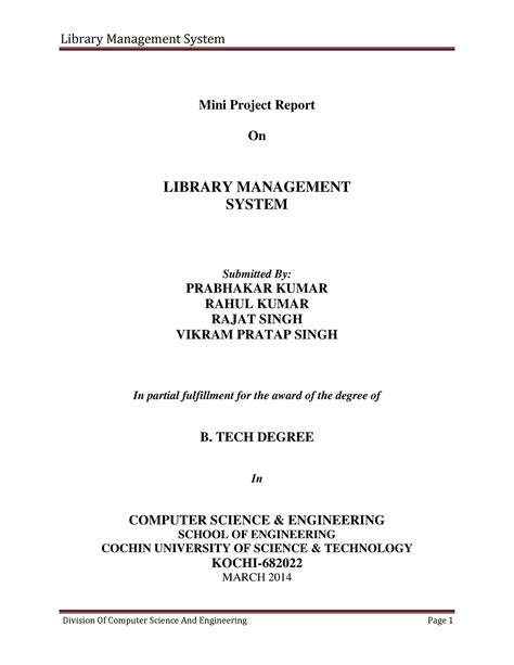Library Management System Mini Project R - Mini Project Report On ...