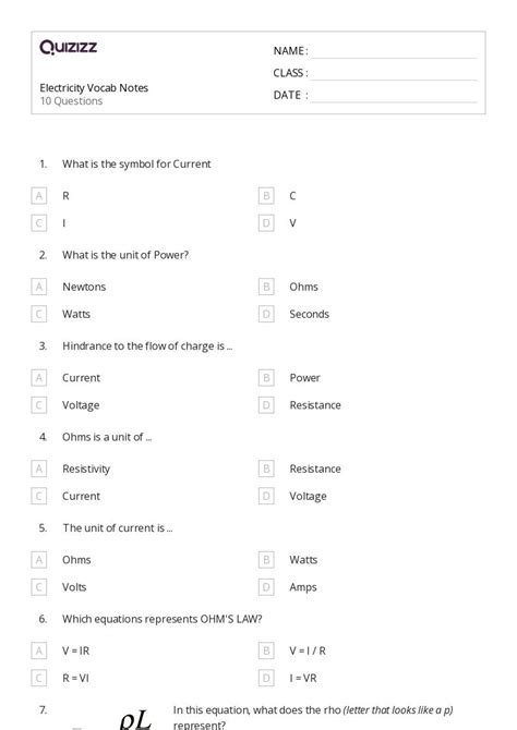 50+ electric current resistivity and ohms law worksheets for 9th Class ...
