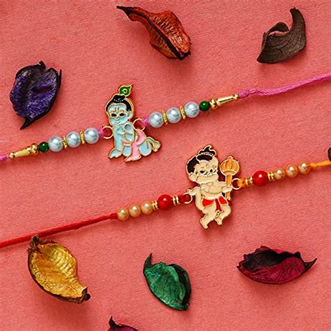 Buy eCraftIndia Krishna & Hanuman Design Pack of 2 Rakhis and Roli ...