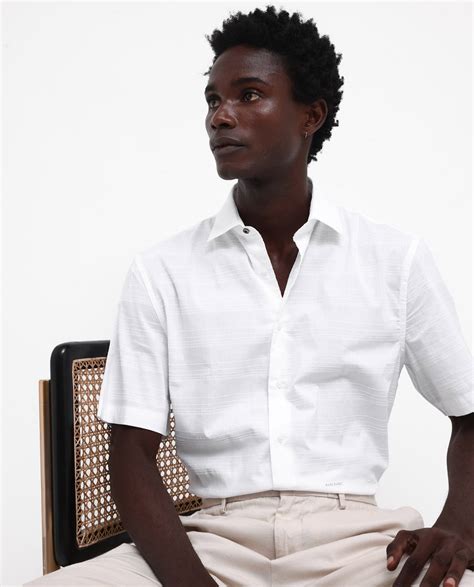 Rare Rabbit Men's Pesca White Cotton Polyester Fabric Short Sleeve Box