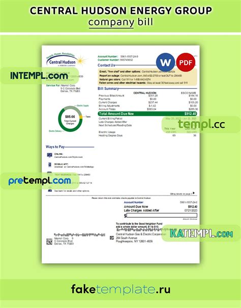 Central Hudson Energy Group business utility bill, PDF and Word ...