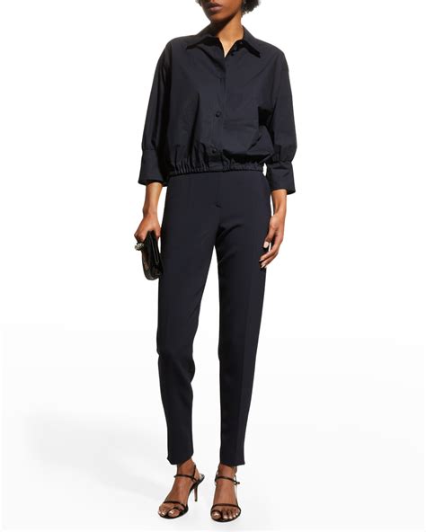 Emporio Armani Belted High-Rise Muslin Trousers | Neiman Marcus