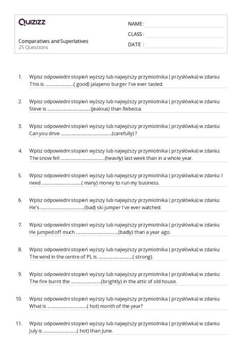 50+ Comparatives and Superlatives worksheets for 6th Class on Quizizz ...