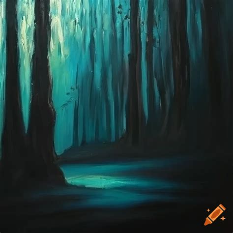 Oil painting of a dark forest on Craiyon