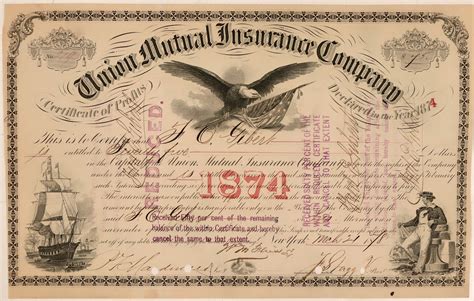 Union Mutual Insurance Company Stock, New York, 1878 (111334 ...