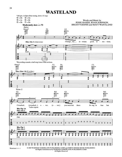 Wasteland by 10 Years Sheet Music for Guitar Tab at Sheet Music Direct