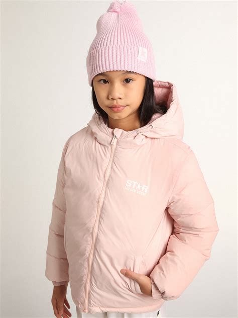 Pink Star Collection padded jacket with hood and white maxi star on the ...