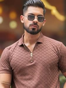 MANIAC Self Design Men Polo Neck Brown T-Shirt - Buy MANIAC Self Design ...