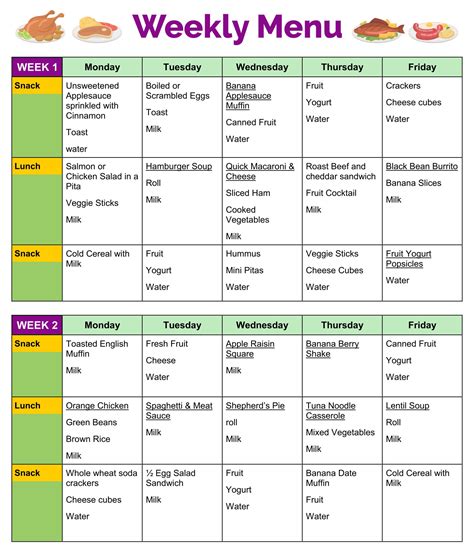 Printable Daycare Menu Plan | Daycare menu, Daycare lunch ideas ...