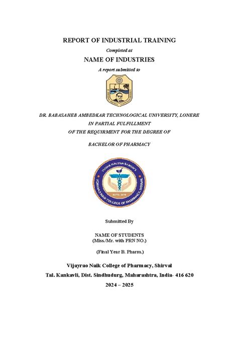 Industrial Training Certificate Template for B. Pharm Students - Studocu
