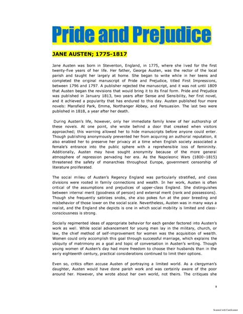 SOLUTION: Pride and prejudice complete notes 1 - Studypool