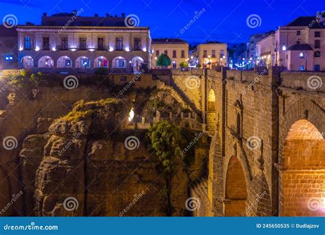Sunset View of Puente Nuevo Bridge in Spanish Town Ronda. Stock Image ...