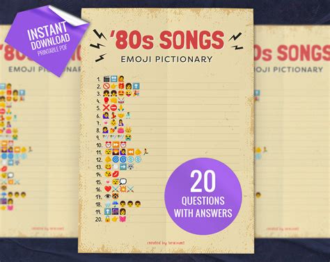 80s Songs Emoji Pictionary Printable Party Games Fun Family - Etsy UK