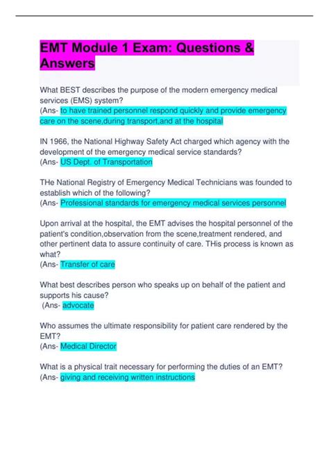 EMT Module 1 Exam: Questions & Answers; Updated A+ Score Solution - EMT ...