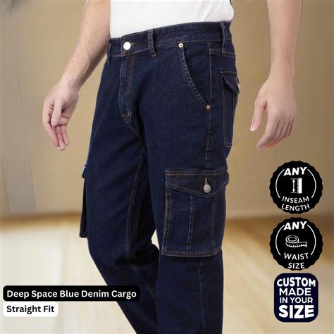 Buy Custom Made Blue Straight Fit Cargo Denim Jeans Men's – Enim Custom ...