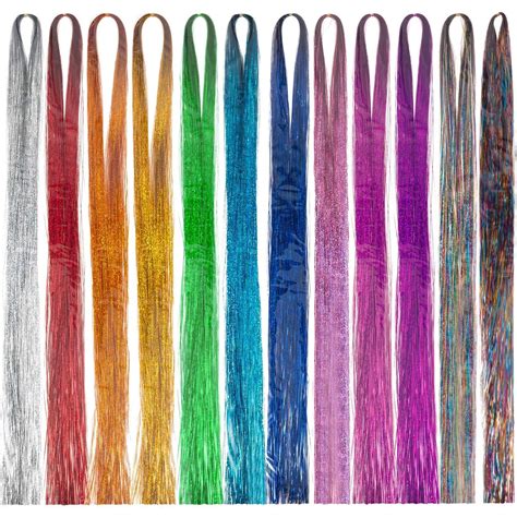 Talora Glitter Hair Tinsel Extensions Strands,6 Colors Hair Extensions ...