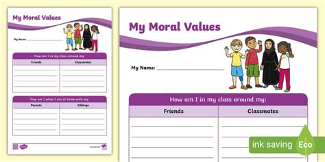 Moral Values Worksheet 的图像结果