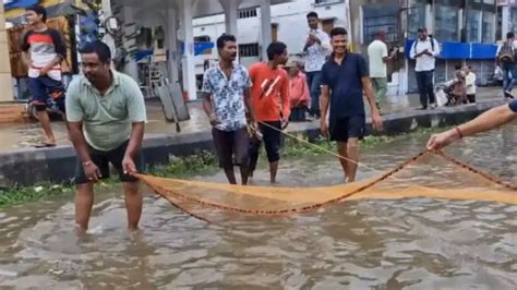 Balasore residents protest by casting fishing nets in flooded roads