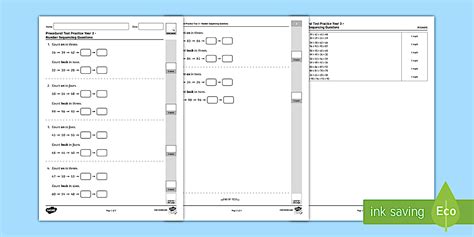 Practice Number Sequences Questions for Procedural Test Year 3 Worksheet