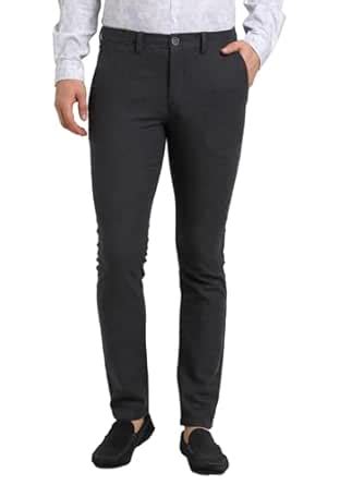 Turtle Men Cotton Stretch Narrow Fit Charcoal Checkered Flat Front ...