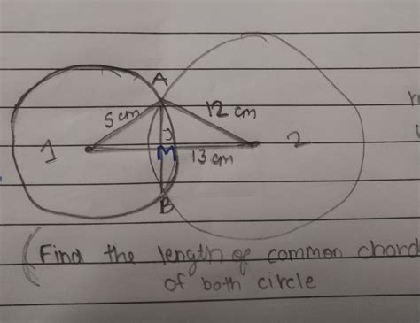 Find the length of the common chord AB of the two circles given that: Rad..