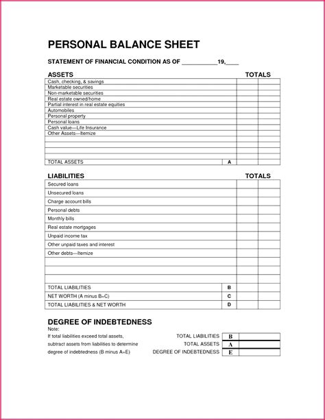 4 Personal Balance Sheet Template Excel Free Download 81133 | FabTemplatez