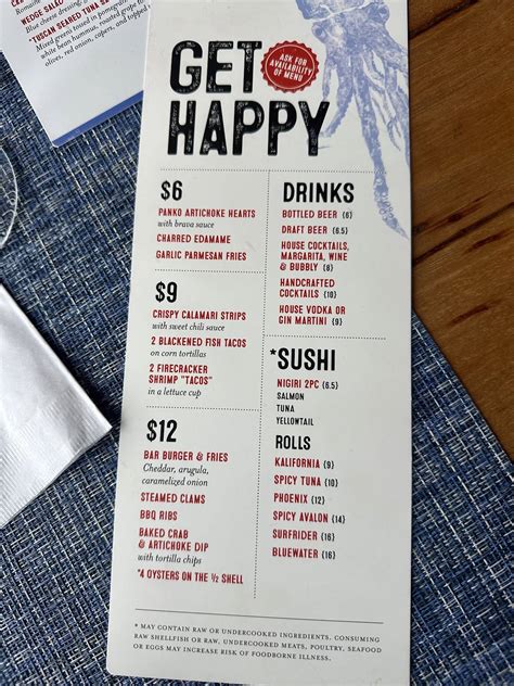 Menu at Bluewater Boathouse Seafood Grill Coronado pub & bar, Coronado ...