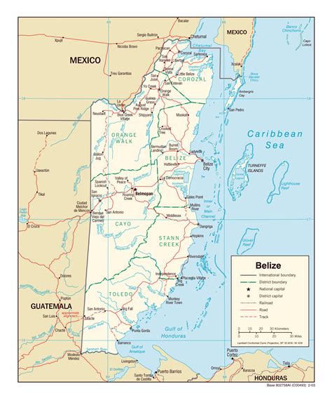 Large political and administrative map of Belize with roads, railroads ...