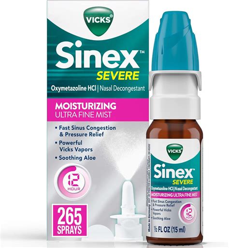 Amazon.com: Vicks Sinex Severe Nasal Spray with Moisturizing Ultra Fine Mist, Decongestant for ...