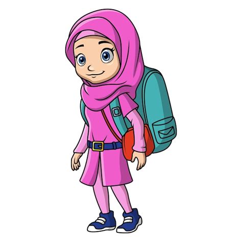 Schöne muslimische Entdecker-Mädchen-Cartoon | Premium Vektor