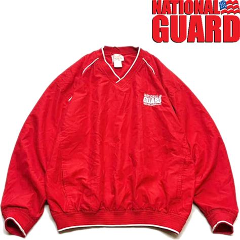 1点物 National GUARD赤プルオーバー中古ナイロンジャケット古着メンズMLレディースOKアメカジ90sストリート/スポーツアウター ...