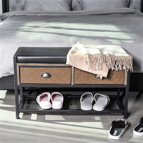 Buy X-cosrack Shoe Storage Entryway Bench with Leather Drawers, Padded ...