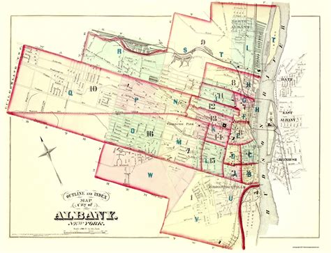 Historic City Map - Albany New York Outline and Index - Hopkins 1876 ...