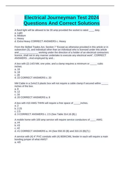 Electrical Journeyman Test 2024 Questions And Correct Solutions - Electrical Journeyman - Stuvia US