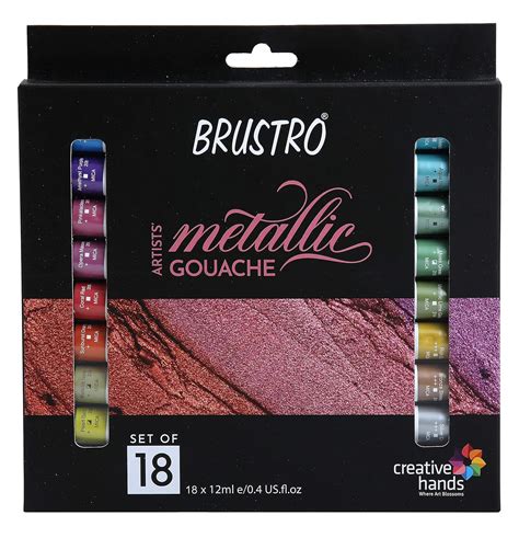 BRUSTRO Artists Metallic Gouache Paint | Set of 18 Shades x 12ml ...