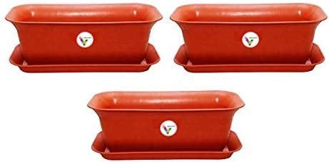 VINSHRA Rectangular Plastic Flower Pots Terracotta Red, 20-inch, 3 ...