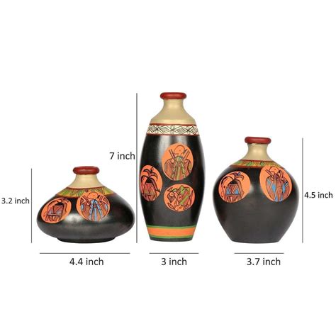 Buy 'Madhubani Jungle' Terracotta Vase Hand-Painted In Black Color, Set ...