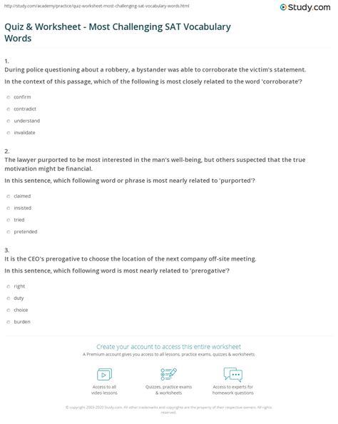 SAT Vocabulary Practice Worksheet: Boost Your Word Power