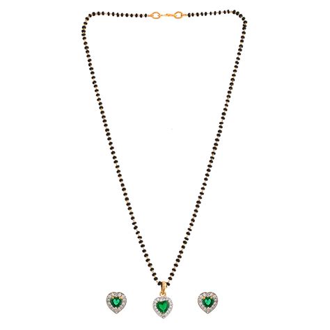 Sparkling Essentials Green Heart Shaped Gold Plated Mangalsutra Set ...