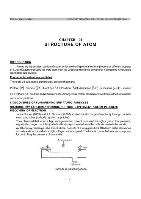 Structure of atoms - CHAPTER - 04 ST RU CT U RE OF ATOM INTRODUCTION ...